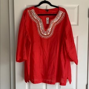 NWT Talbots Red Linen Top